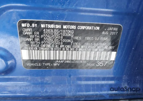 2018 Mitsubishi Outlander Sport 2.4 Se из США, поврежденный, VIN JA4AP3AW3JZ007830